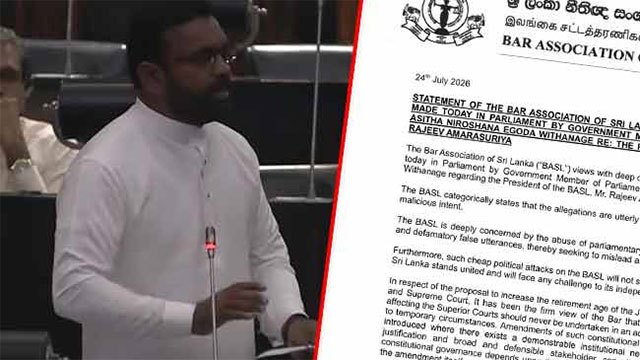 BASL rejects ruling-party MP's allegations against President Amarasuriya