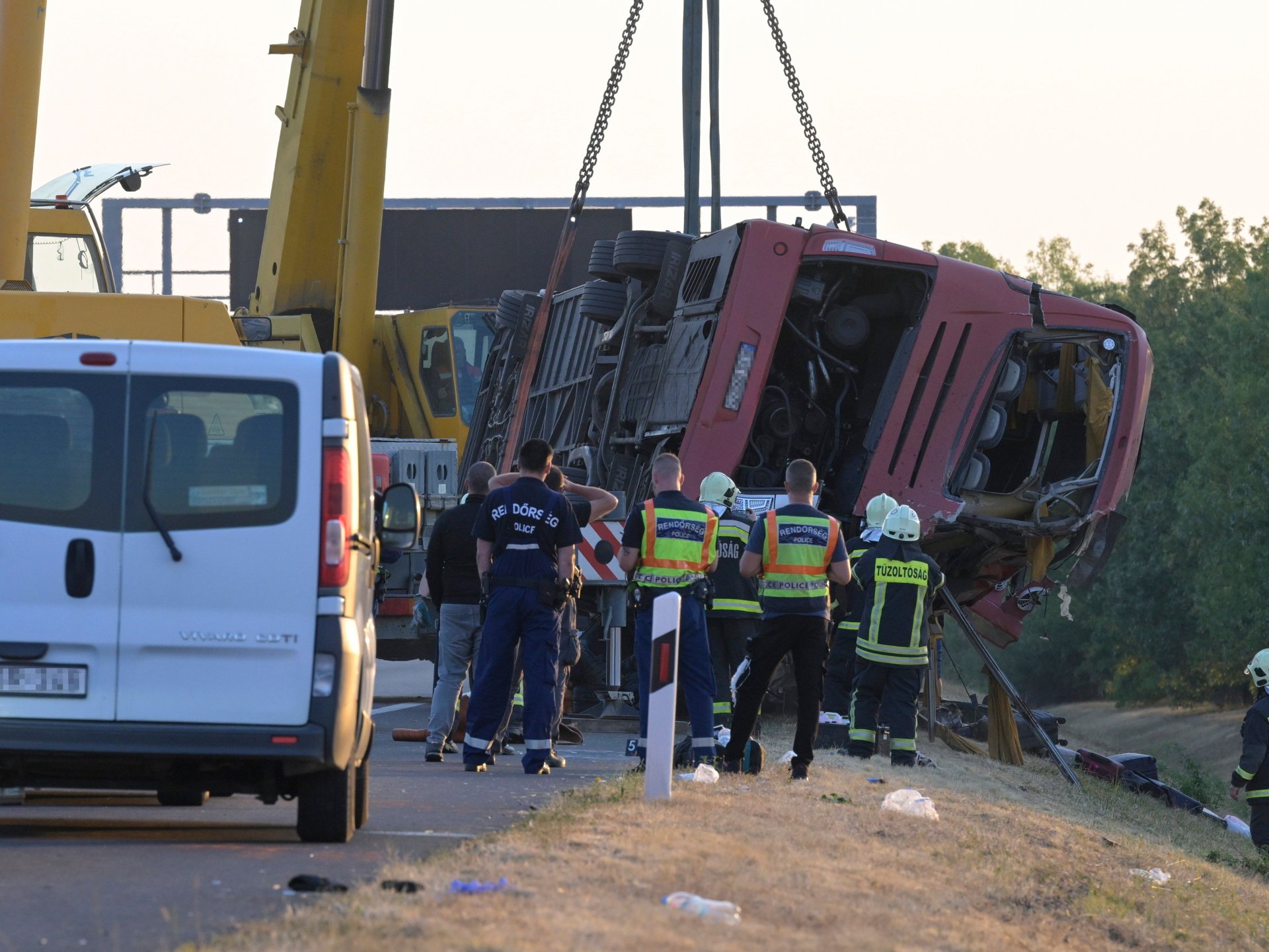 Twelve killed as Polish tourist bus overturns on Hungarian motorway