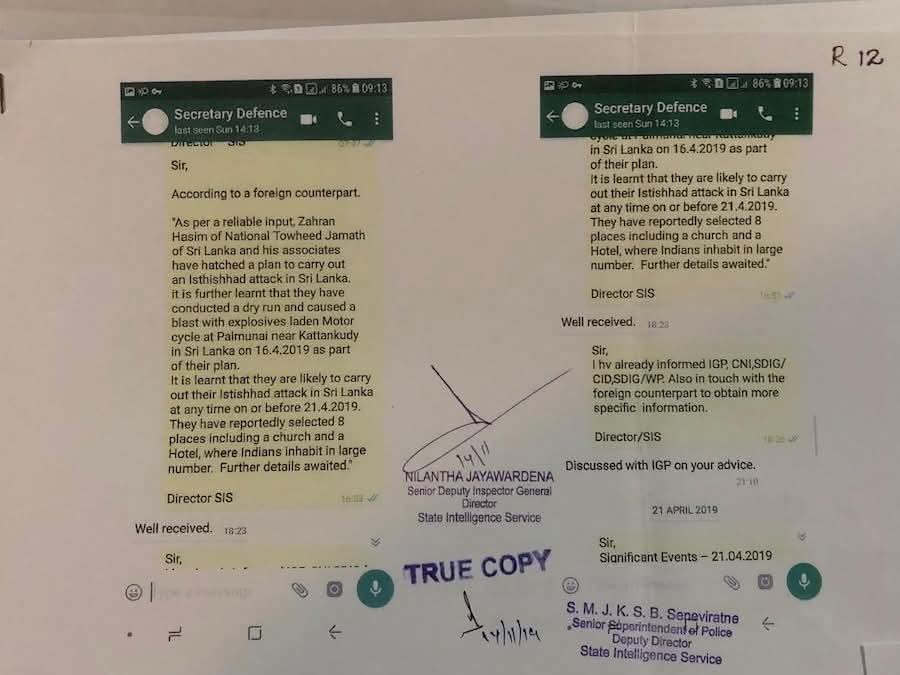 WhatsApp Screenshots Surface Showing SIS Warned Defence Ministry Before Easter Attacks