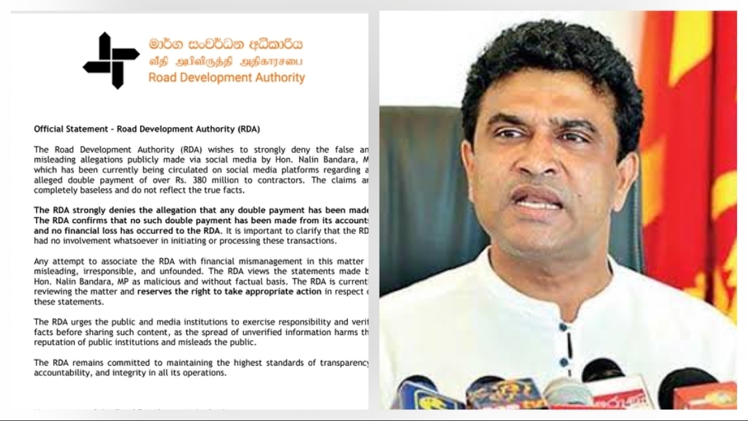 RDA Rejects Rs. 380M Double-Payment Claim, Threatens Action Against MP Nalin Bandara