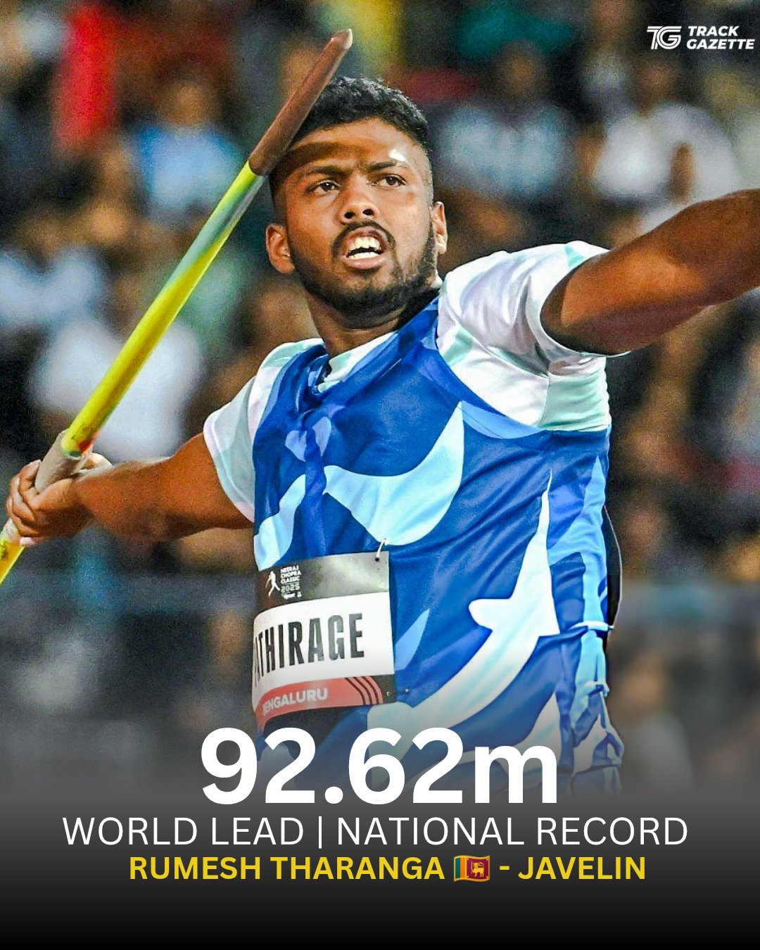 Rumesh Pathirage hurls 92.62m at Rome Diamond League, world-leading mark for 2026
