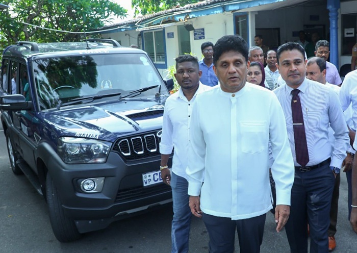 Sajith visits Dehiwela police after arrest of activist who exposed Clean Sri Lanka 'JVP-isation'