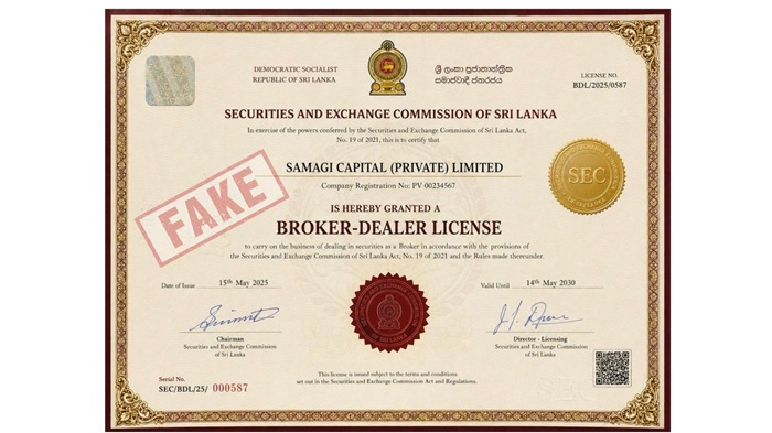 SEC warns public against fake broker licence claim by Samagi Capital
