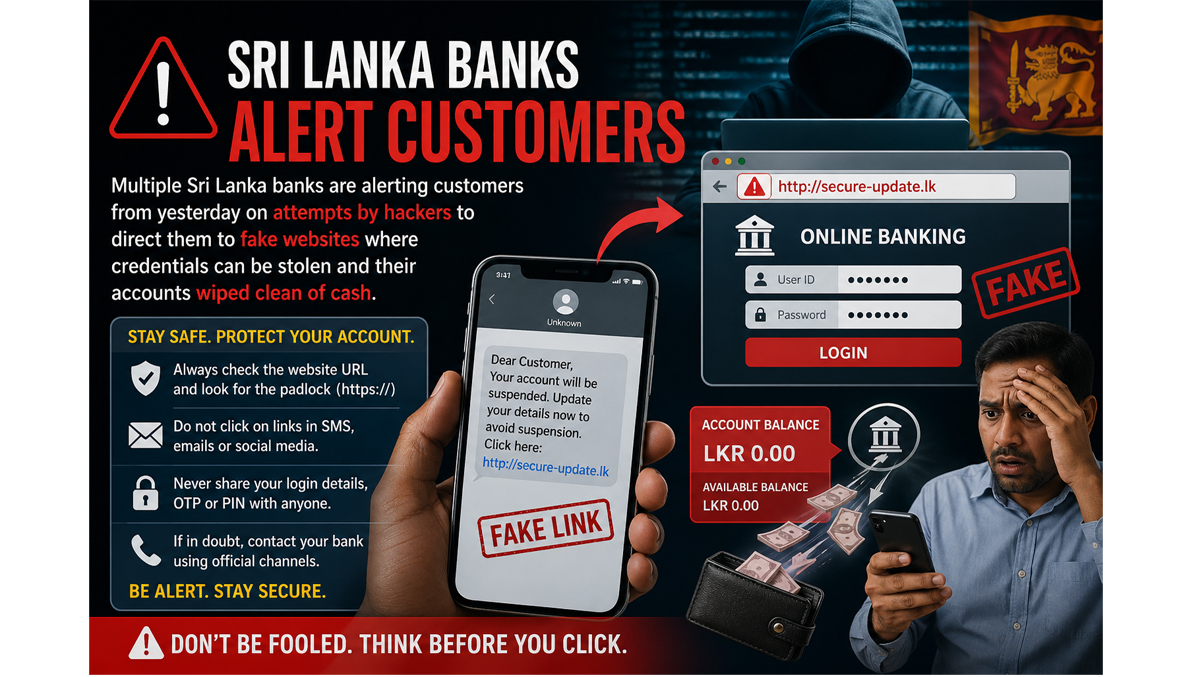 HNB, Standard Chartered, Sampath, DFCC, PanAsia Warn of Look-Alike Phishing Sites